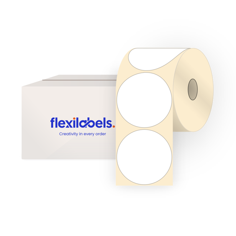 170 mm Diameter Round Labels for Roll Label Printers, Thermal Direct Economy White Paper, Permanent Adhesive, 500 Labels Per Roll
