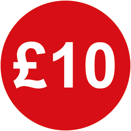 £10 Round Price Labels Red