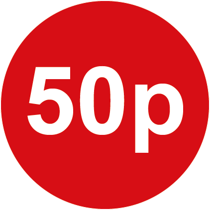 50p Round Price Labels Red