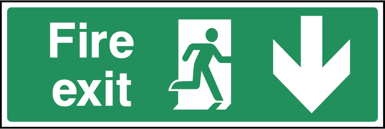Fire Exit Arrow Down Fire Safety Rectangle Labels