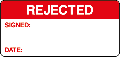 Rejected Signed Date Quality Control Inspection Labels