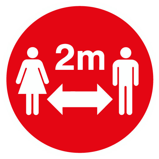 Red 2 Meters Social Distance, Anti-Slip Floor Vinyl Sticker - 300 mm Diameter