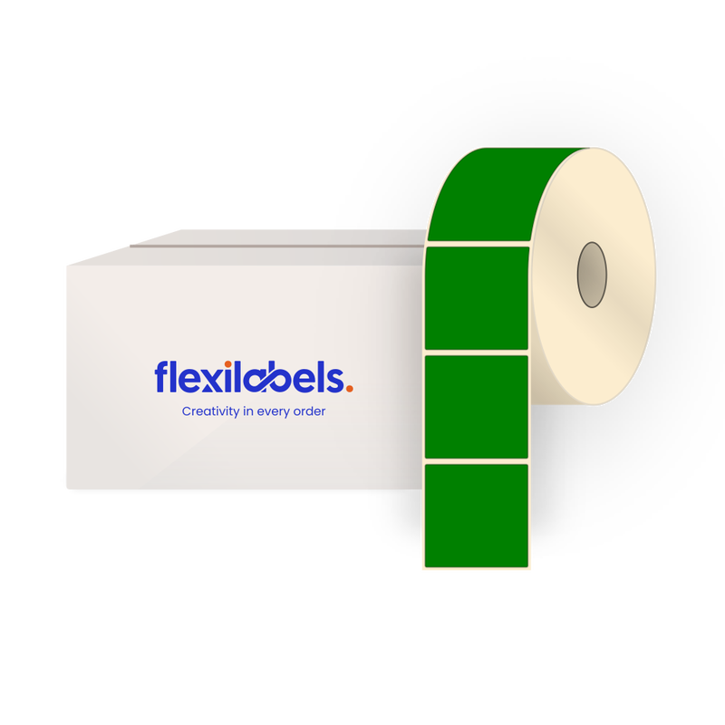 4" x 4" (101.6 mm x 101.6 mm) Rectangle Roll Labels, Thermal Direct Green Paper, Permanent Adhesive, 750 Labels Per Roll