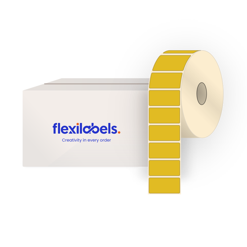 2" x 1" (50.8 mm x 25.4 mm) Rectangle Roll Labels, Thermal Transfer Mustard Yellow Paper, Permanent Adhesive, 1500 Labels Per Roll