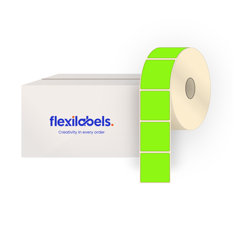 50.8 mm x 50.8 mm Square Labels for Roll Label Printers, Fluorescent Green Paper, Permanent Adhesive Labels, 1000 Labels Per Roll