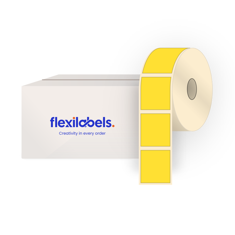 45 mm x 50 mm Rectangle Labels for Roll Label Printers, Thermal Direct Yellow Paper, Permanent Adhesive, 1000 Labels Per Roll
