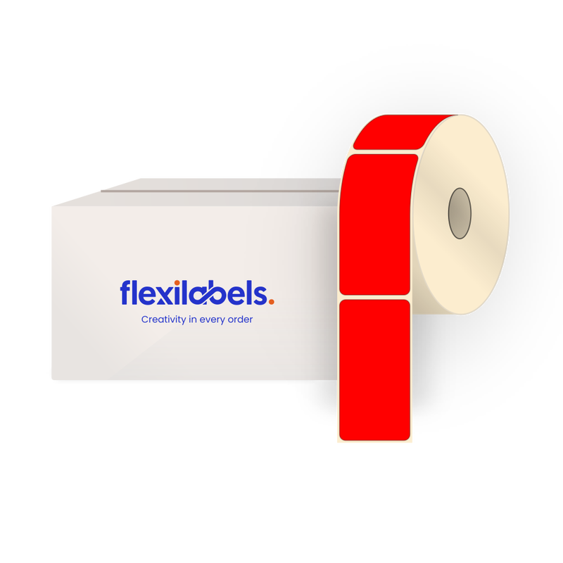35 mm x 70 mm Rectangle Labels for Roll Label Printers, Thermal Direct Red Paper, Permanent Adhesive, 1000 Labels Per Roll