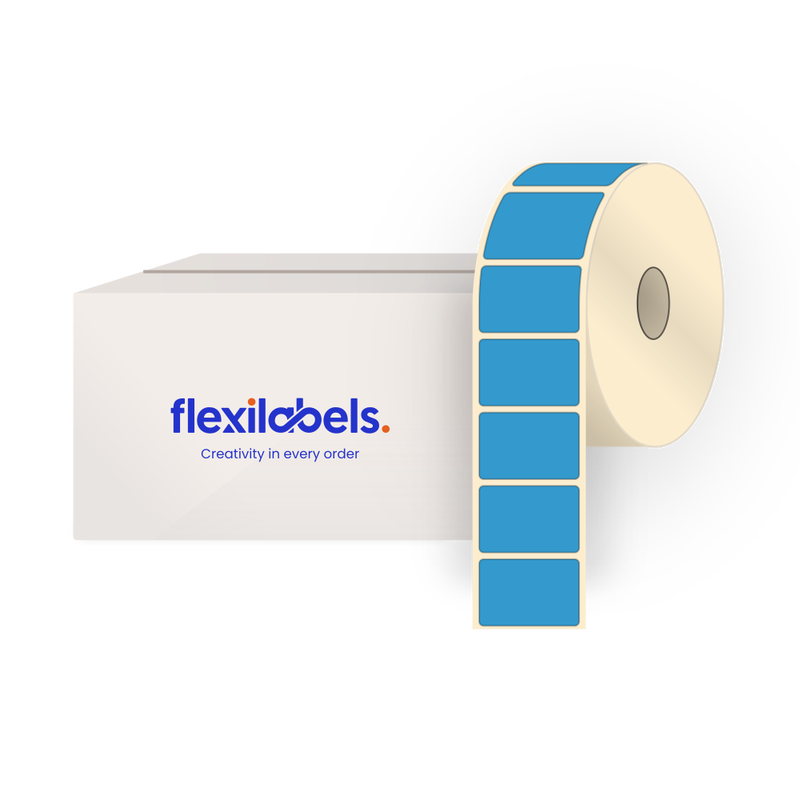 90 mm x 60 mm Rectangle Labels for Roll Label Printers, Thermal Direct Sky Blue Paper, Permanent Adhesive, 1000 Labels Per Roll