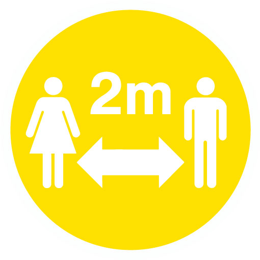 Yellow 2 Meters Social Distance, Anti-Slip Floor Vinyl Sticker - 300 mm Diameter