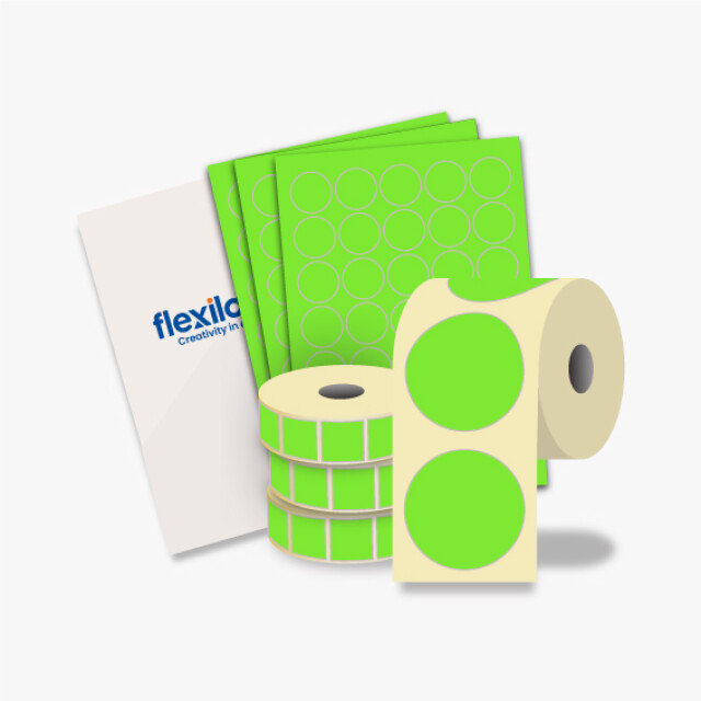 Fluorescent Green Paper, Permanent Adhesive Labels