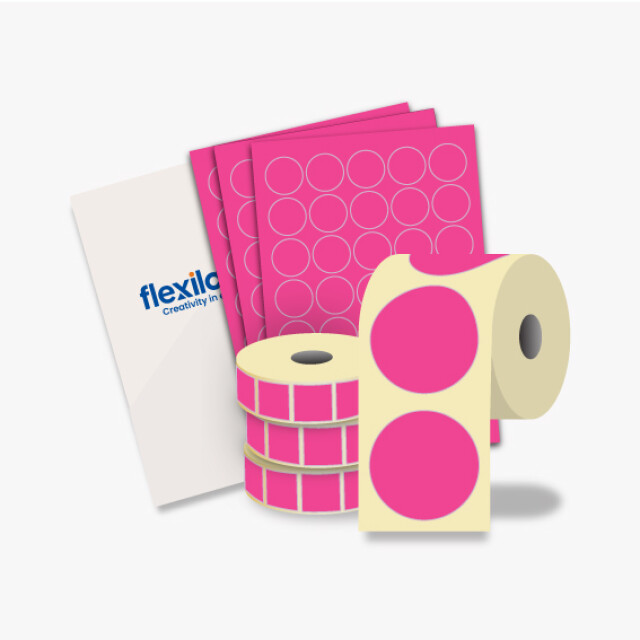 Fluorescent Pink Paper, Permanent Adhesive Labels