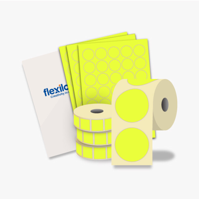 Fluorescent Yellow Paper, Permanent Adhesive Labels