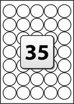 35 Round Labels per A4 sheet 37 mm Diameter - Flexi Labels