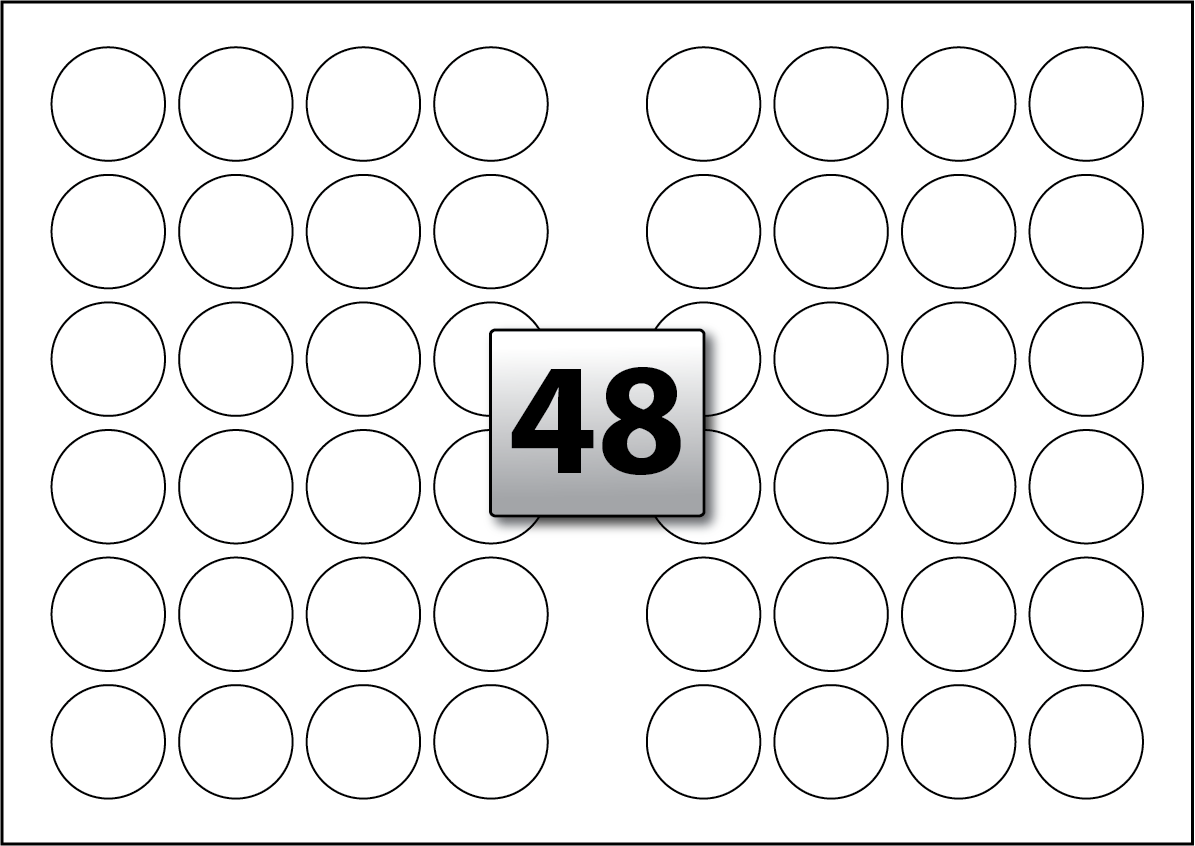 48 Round Labels per A3 sheet 40 mm Diameter - Flexi Labels