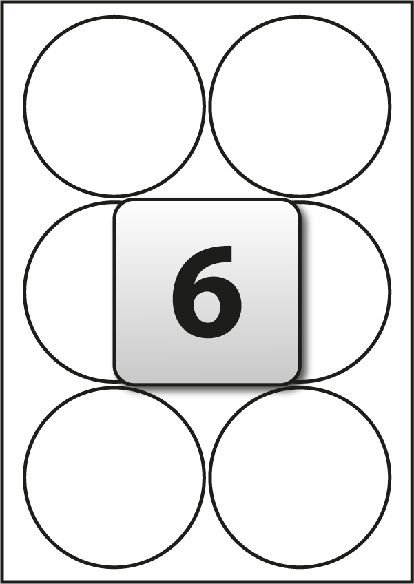 6 Round Labels per A4 sheet 92 mm Diameter Flexi Labels