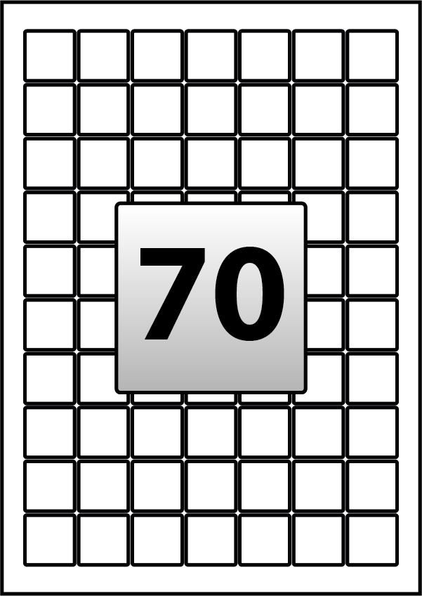 70 Square Labels per A4 sheet 25 mm x 25 mm Flexi Labels