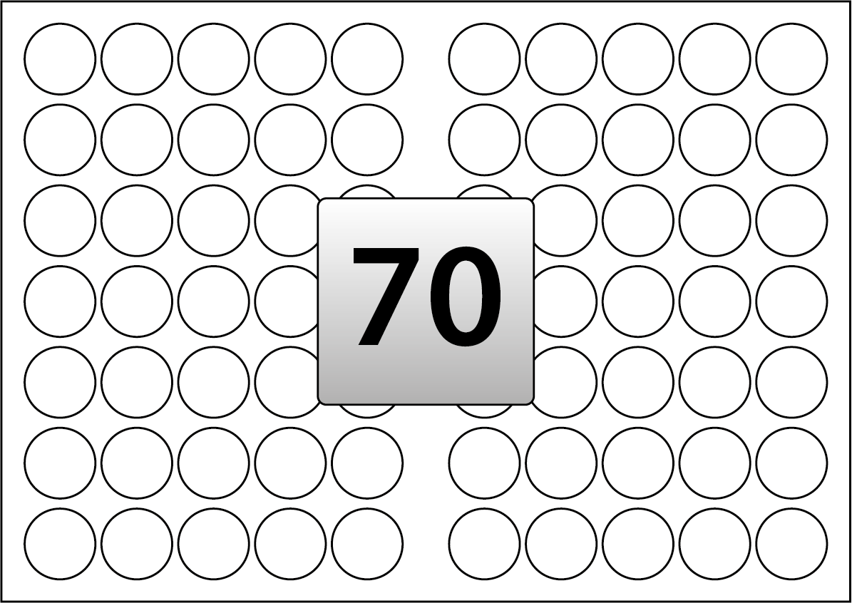 70 Round Labels per A3 sheet 35 mm Diameter - Flexi Labels